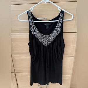 White House Black Market Black Sleeveless Blouse with Silver Embellishments
